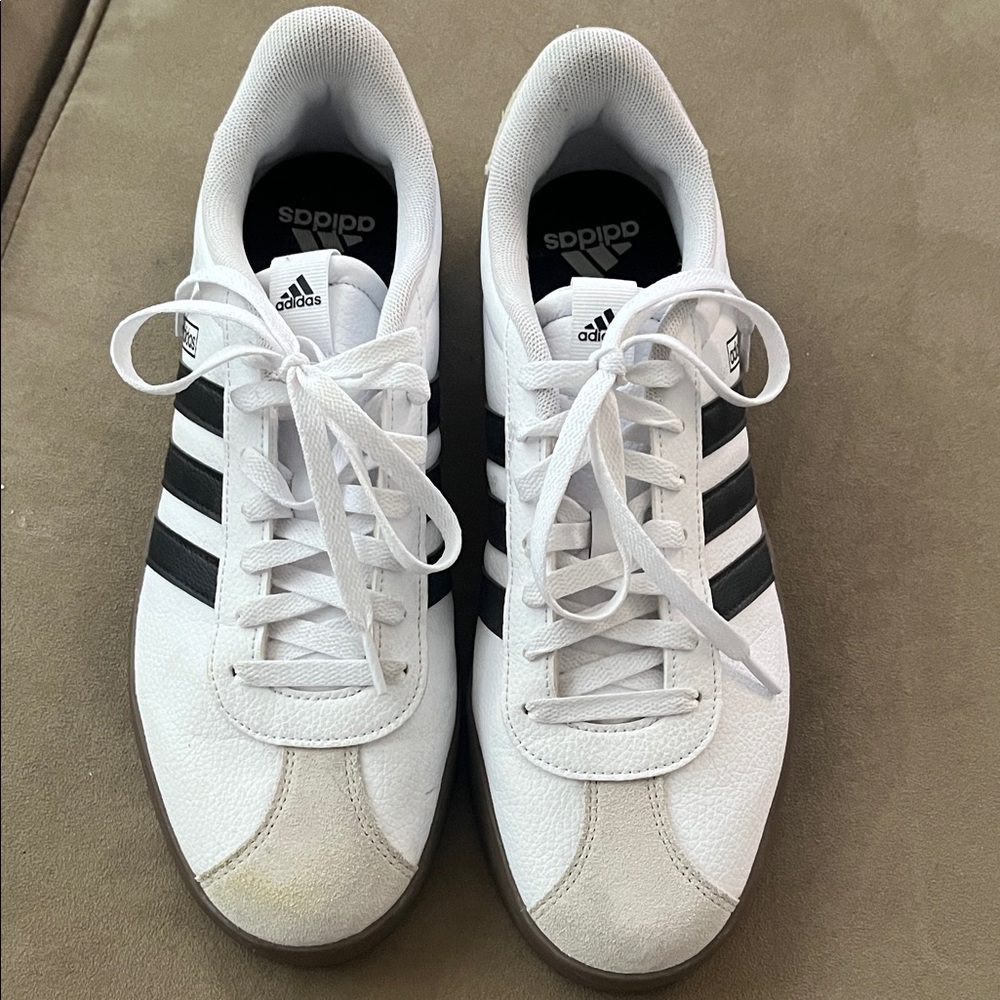 adidas Men's White Sneakers with Black Stripes